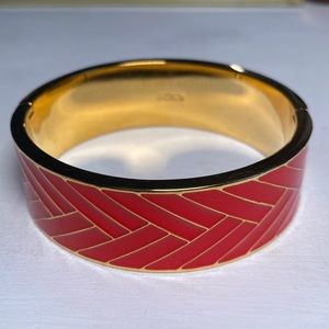 Gold & red geometric hinge clasp bangle, J Crew